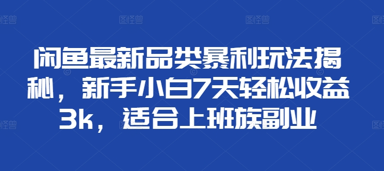 闲鱼最新品类暴利玩法揭秘，新手小白7天轻松赚3000+，适合上班族副业-MOY工作室