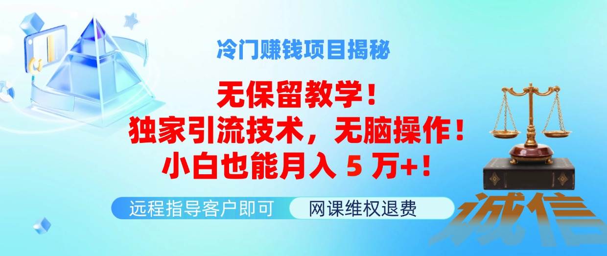 冷门赚钱项目无保留教学！独家引流技术，无脑操作！小白也能月入5万+！-MOY工作室
