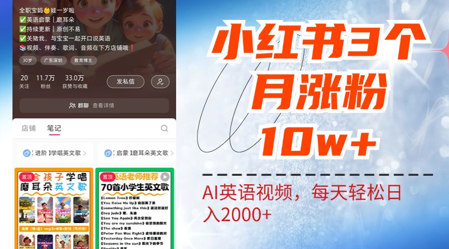 小红书三个月涨粉10W！AI英语视频0成本制作，每天轻松日入2000+-MOY工作室
