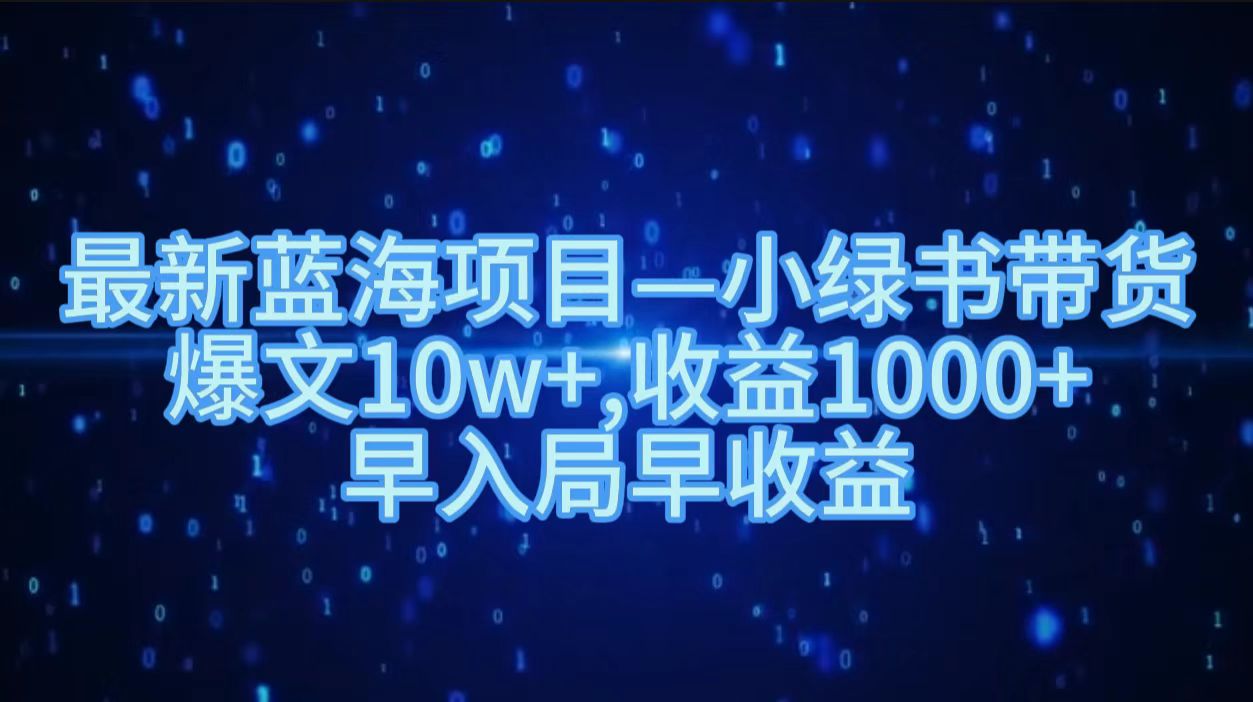 最新蓝海项目小绿书带货，爆文10w＋，收益1000＋，早入局早获益！！-MOY工作室
