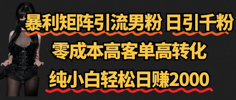 暴利矩阵引流男粉（日引千粉），零成本高客单高转化，纯小白轻松日赚2000+-MOY工作室