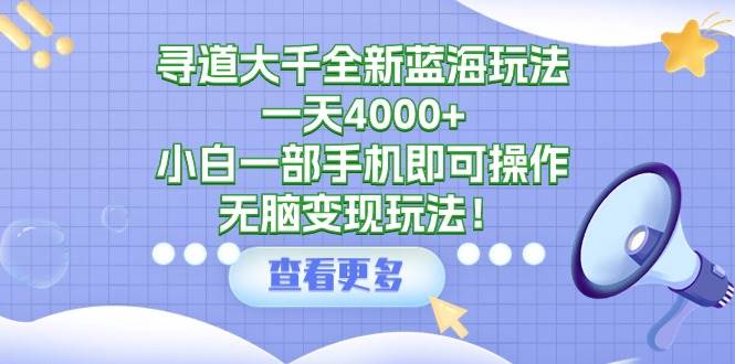 寻道大千全新蓝海玩法，一天4000+，小白一部手机即可操作，无脑变现玩法！-MOY工作室