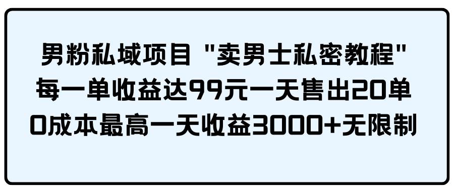 男粉私域项目 卖男士私密教程 每一单收益达99元一天售出20单-MOY工作室