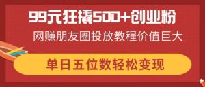 99元狂撬500+创业粉，网赚朋友圈投放教程价值巨大，单日五位数轻松变现-MOY工作室