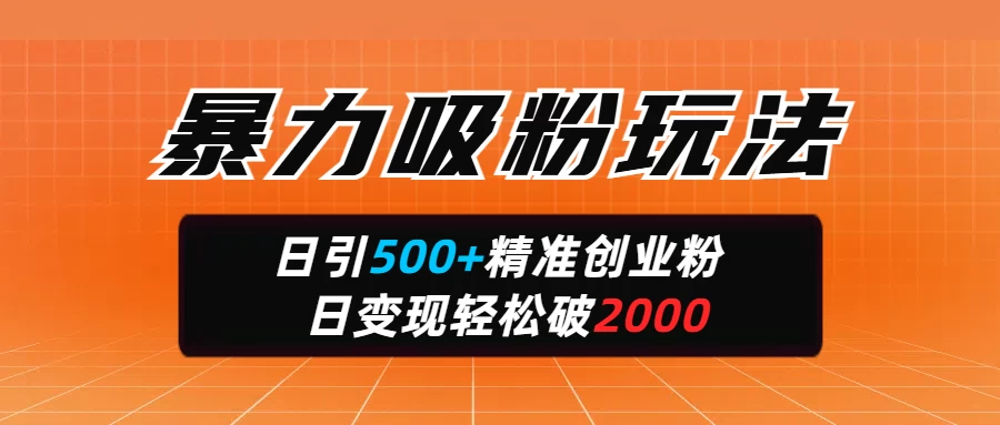 暴力吸粉玩法，日引500+精准创业粉，日变现轻松破2000-MOY工作室