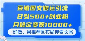豆瓣图文搬运引流,日引500+创业粉,月稳定变现10000+,好做、易推荐且…-MOY工作室