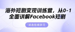 海外短剧变现训练营，从0-1全面讲解Facebook短剧-MOY工作室
