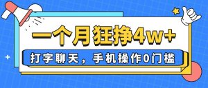 一个月狂挣4w+，打字聊天，手机操作0门槛，新手小白都能做！-MOY工作室